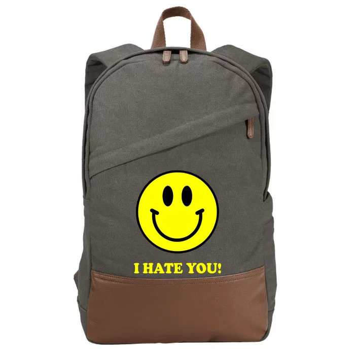 I Hate You Funny Smiley Face Emoji Cotton Canvas Backpack