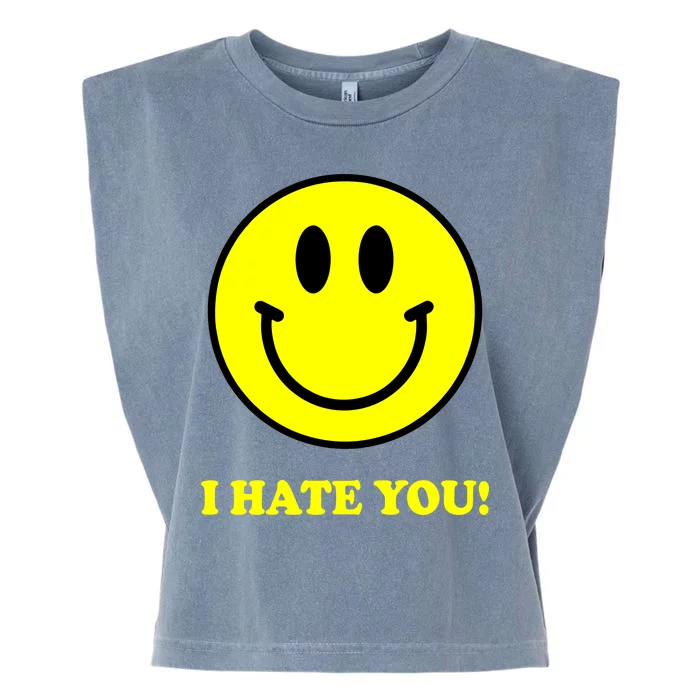 I Hate You Funny Smiley Face Emoji Garment-Dyed Women's Muscle Tee