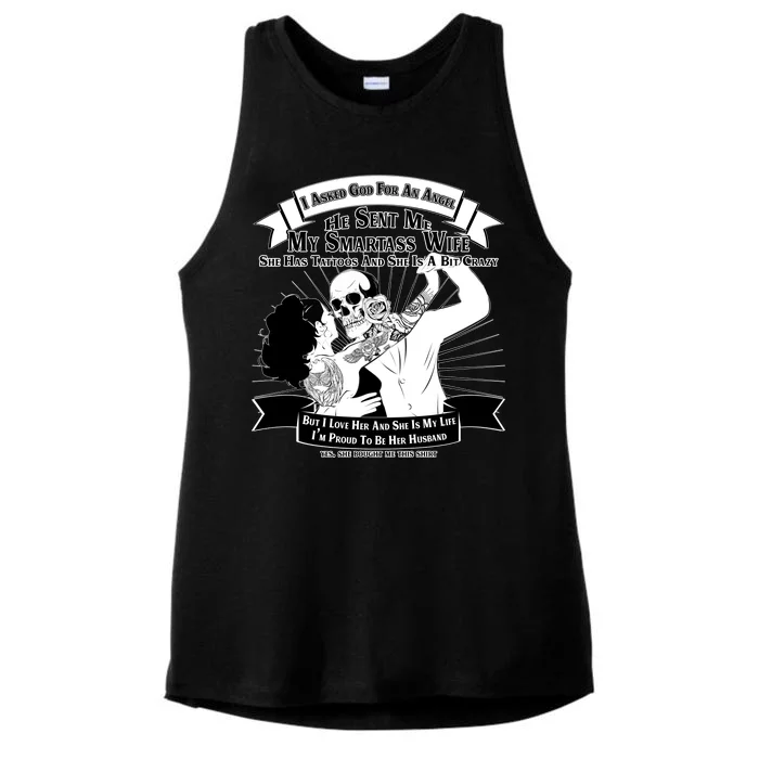 I Have A My Smartass Tattooed Wife Ladies Tri-Blend Wicking Tank