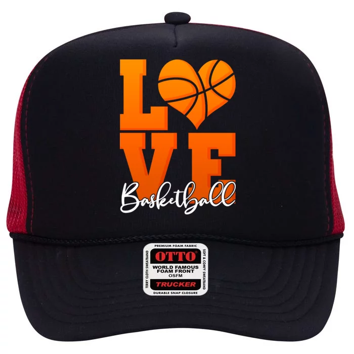 I Heart Basketball High Crown Mesh Trucker Hat