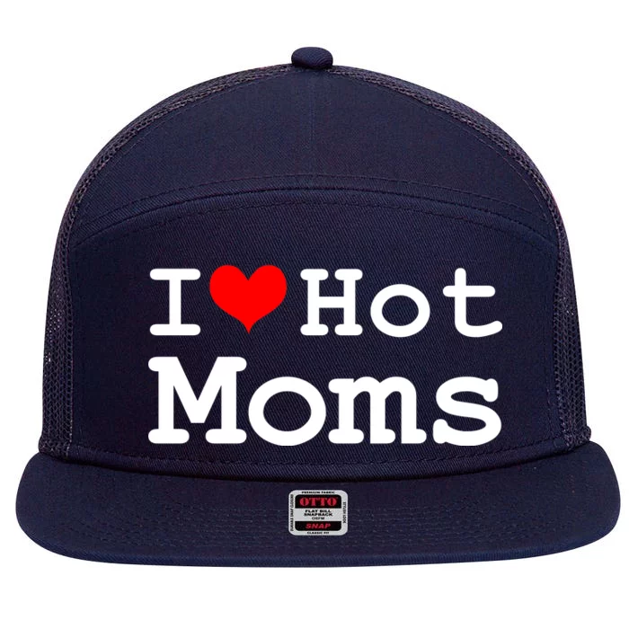 I Heart Hot Moms 7 Panel Mesh Trucker Snapback Hat