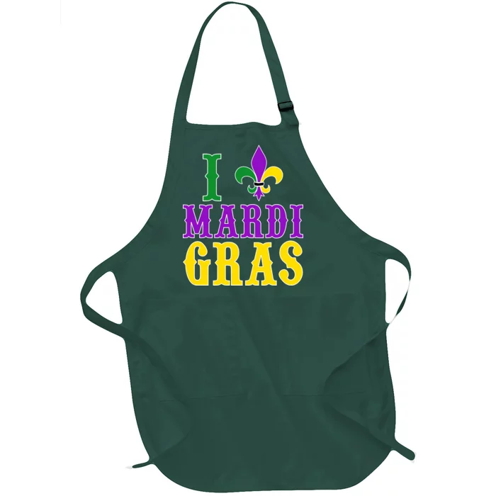 I Heart Mardi Gras Full-Length Apron With Pocket