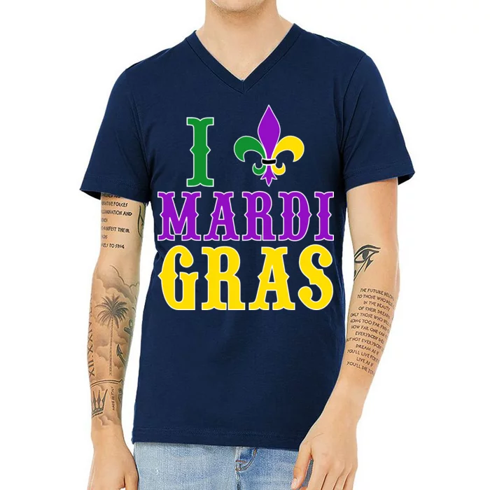 I Heart Mardi Gras V-Neck T-Shirt