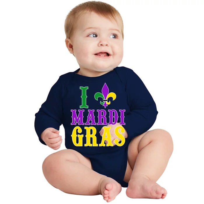 I Heart Mardi Gras Baby Long Sleeve Bodysuit