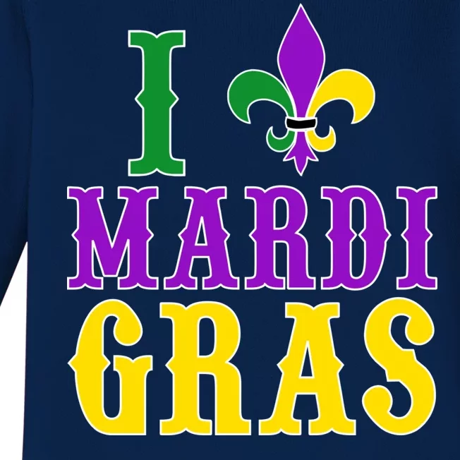 I Heart Mardi Gras Baby Long Sleeve Bodysuit