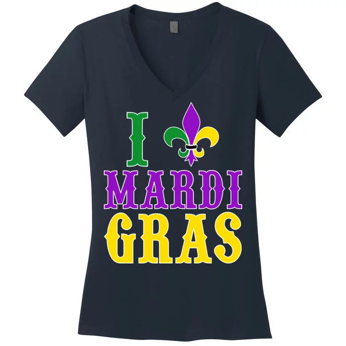 I Heart Mardi Gras Women's V-Neck T-Shirt