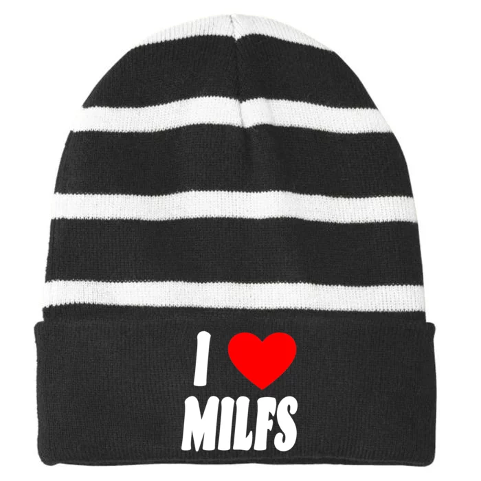 I Heart Milfs Striped Beanie with Solid Band