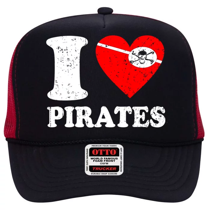 I Heart Pirates T-Shirt High Crown Mesh Trucker Hat