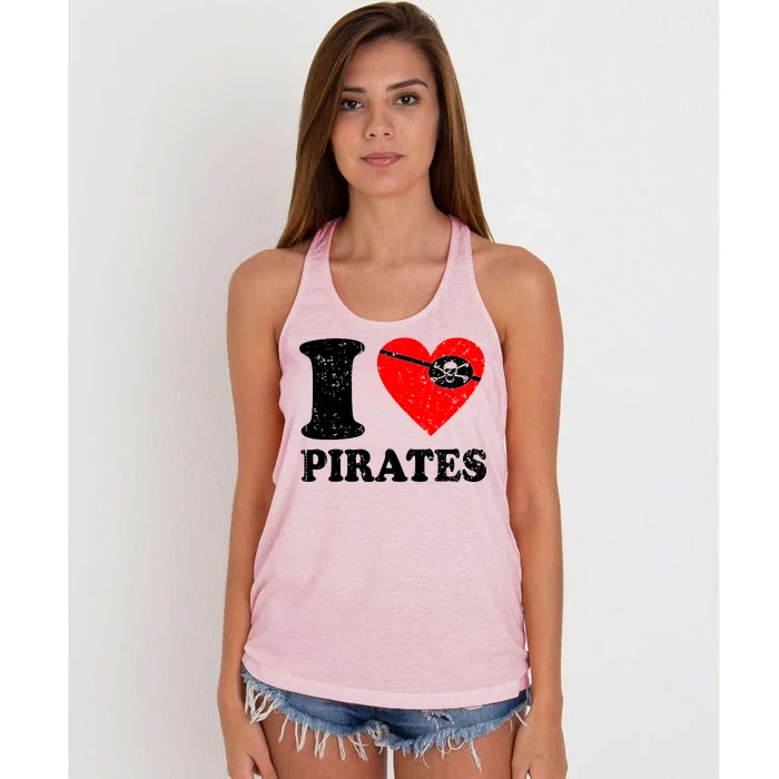 I Heart Pirates T-Shirt Women's Knotted Racerback Tank