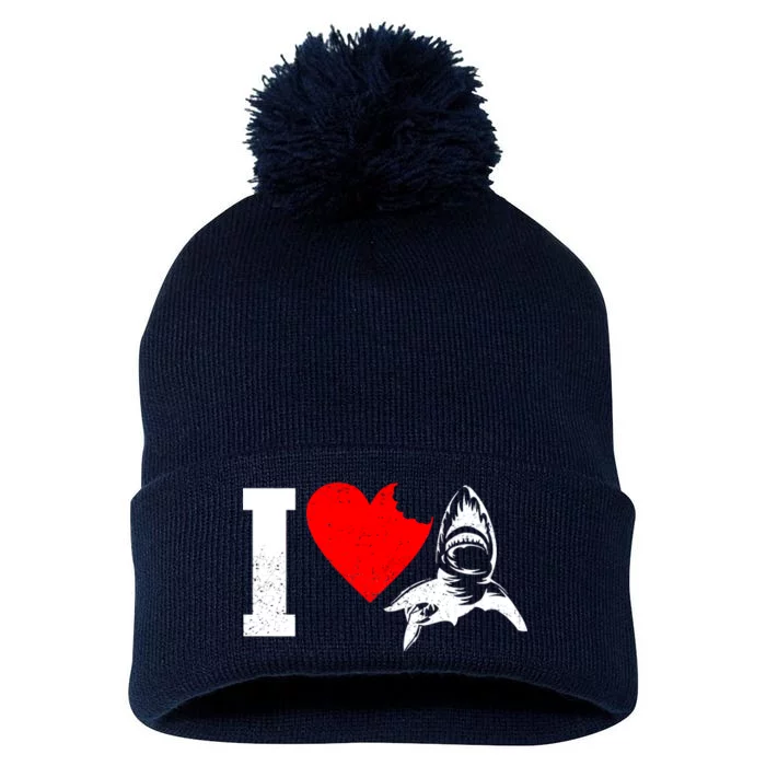 I Heart Sharks Pom Pom 12in Knit Beanie