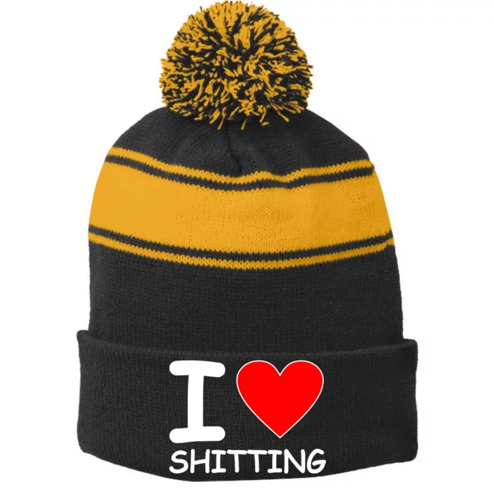 I Heart Shitting Poop Stripe Pom Pom Beanie