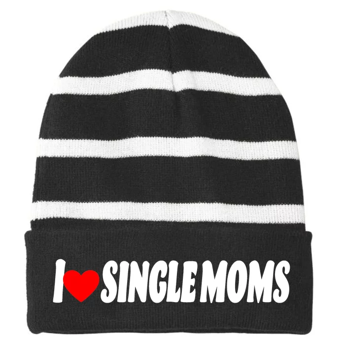 I Heart Single Moms Striped Beanie with Solid Band