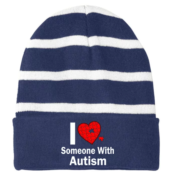 I Heart Someone With Autism Striped Beanie with Solid Band