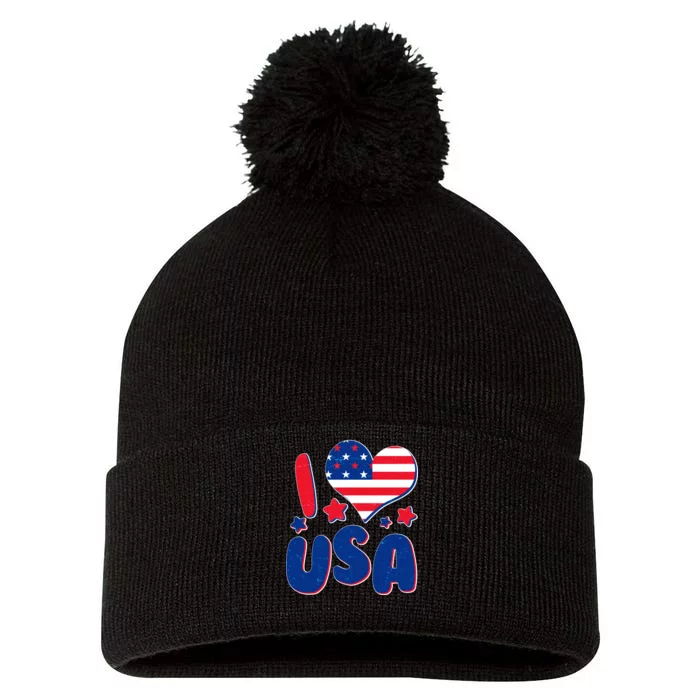 I Heart USA Pom Pom 12in Knit Beanie