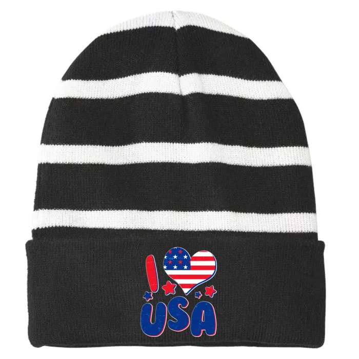 I Heart USA Striped Beanie with Solid Band