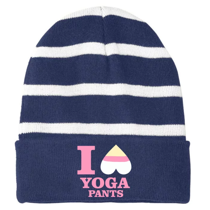 I Heart Yoga Pants Striped Beanie with Solid Band