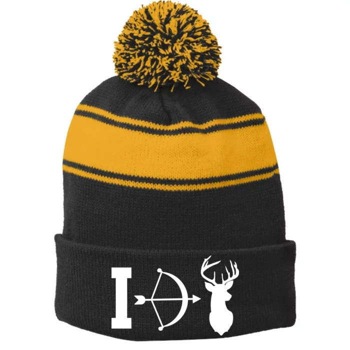 I Hunt Deer Stripe Pom Pom Beanie