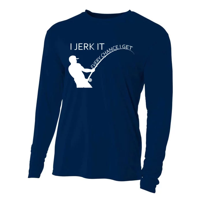 I Jerk It Funny Fishing Pole Cooling Performance Long Sleeve Crew