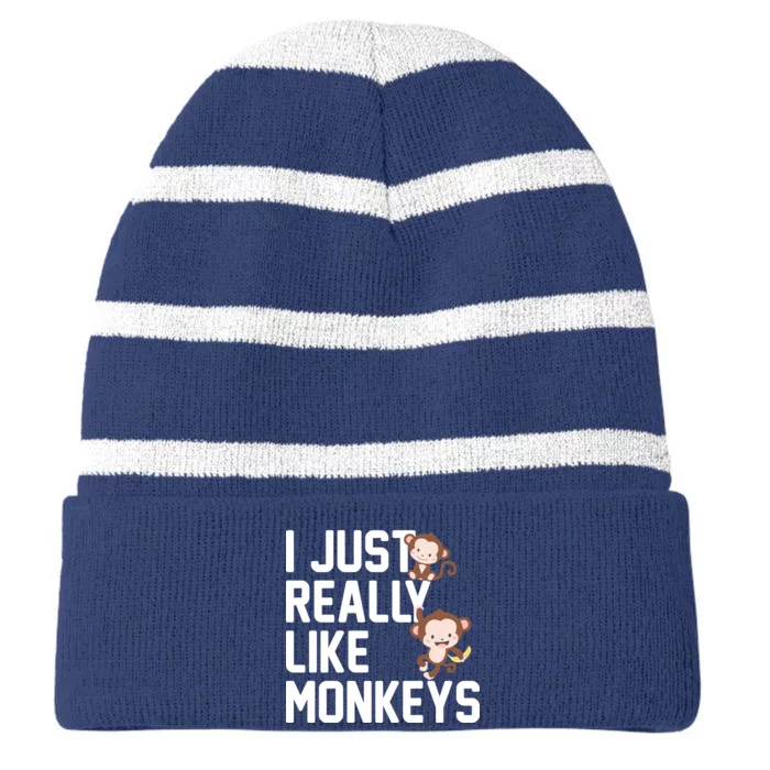 I Just Really Like Monkeys Striped Beanie with Solid Band