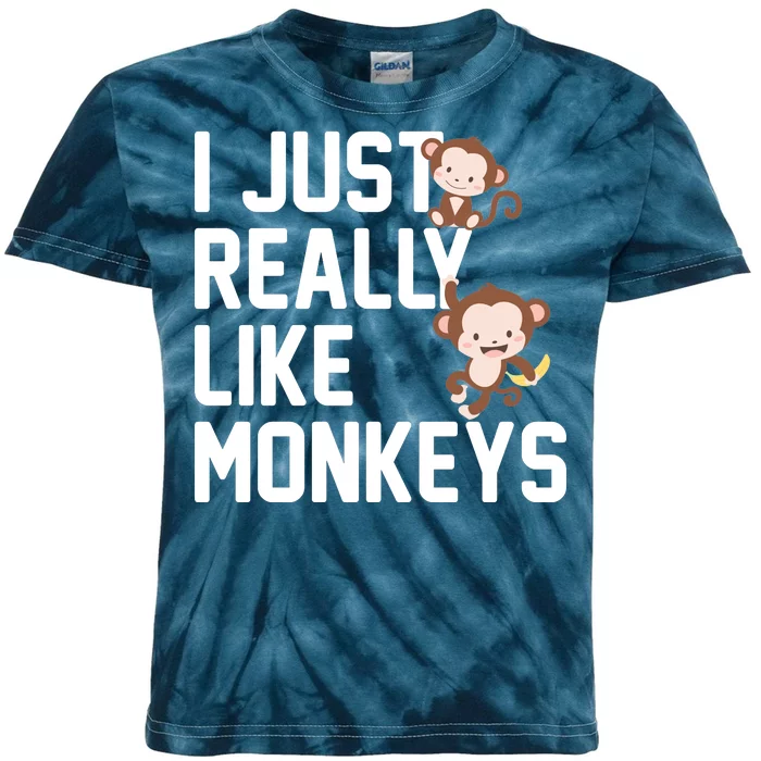 I Just Really Like Monkeys Kids Tie-Dye T-Shirt