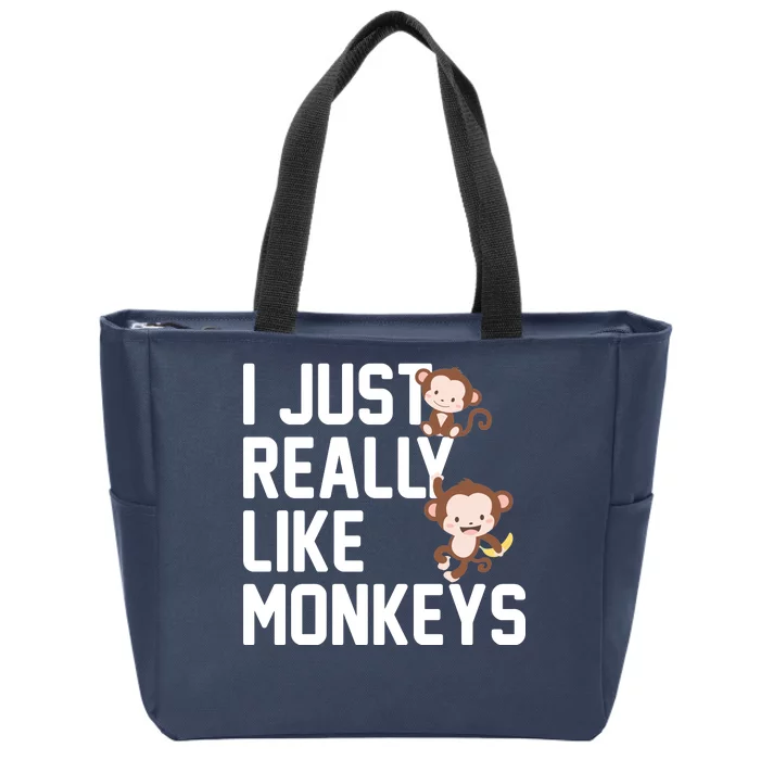 I Just Really Like Monkeys Zip Tote Bag