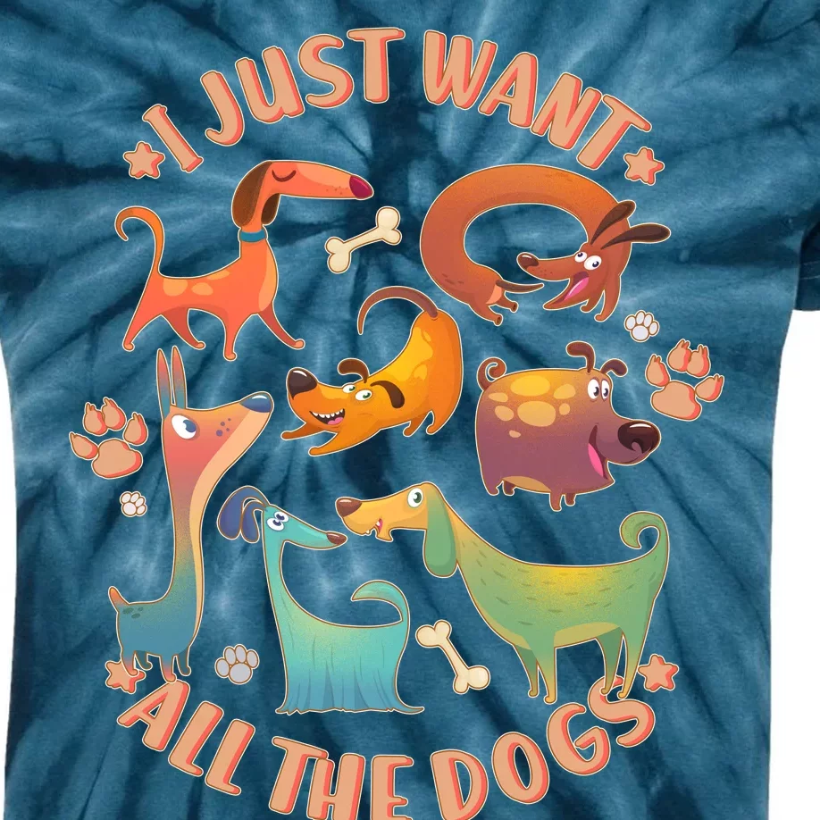 I Just Want All The Dogs Kids Tie-Dye T-Shirt