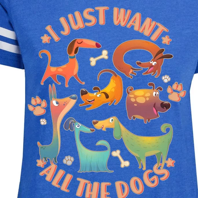 I Just Want All The Dogs Enza Ladies Jersey Football T-Shirt