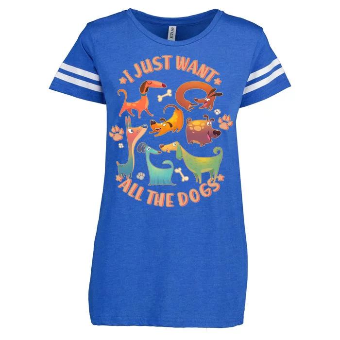 I Just Want All The Dogs Enza Ladies Jersey Football T-Shirt