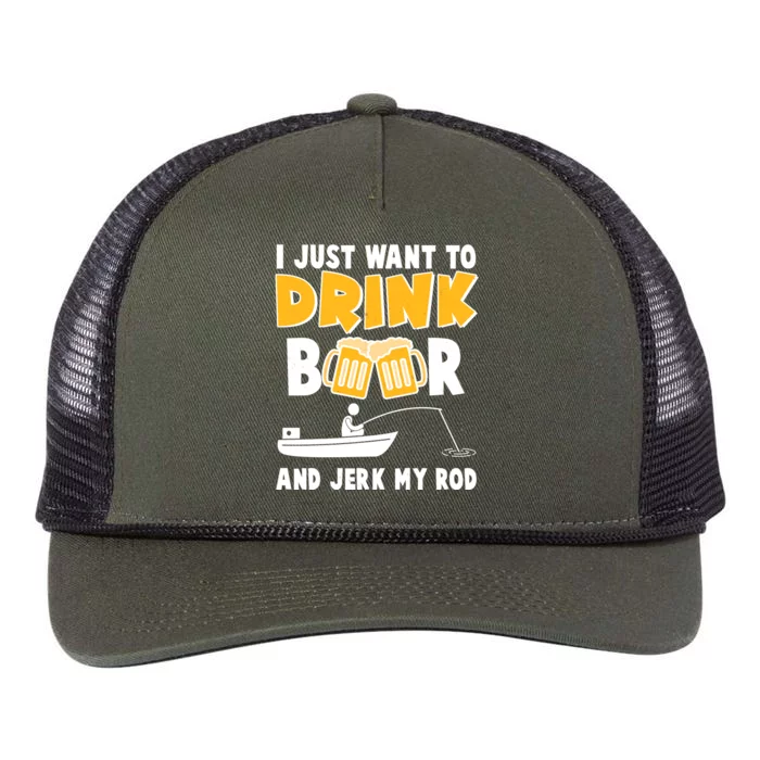 I Just Want to Drink Beer And Jerk My Rod Fishing Retro Rope Trucker Hat Cap