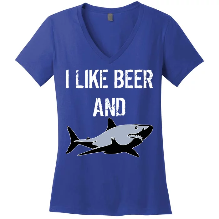 I Like Beer And Sharks Women's V-Neck T-Shirt