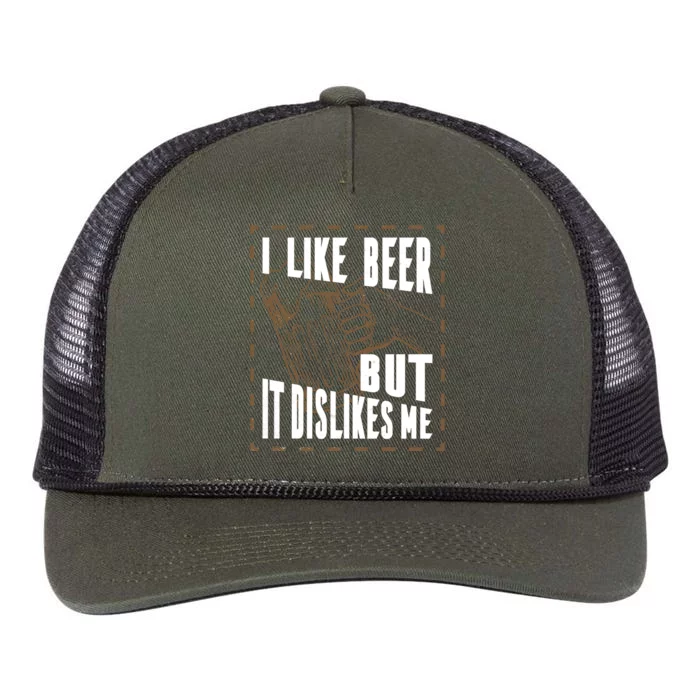 I Like Beer But It Dislikes Me Retro Rope Trucker Hat Cap