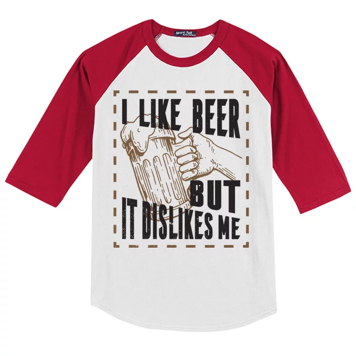 I Like Beer But It Dislikes Me Kids Colorblock Raglan Jersey