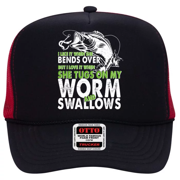 I Like It When She Bends Over Fishing Bait High Crown Mesh Trucker Hat