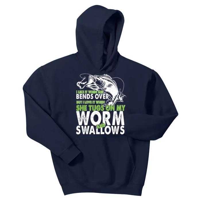 I Like It When She Bends Over Fishing Bait Kids Hoodie