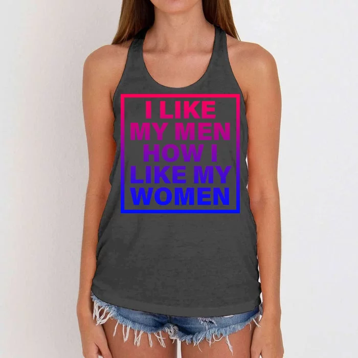 I Like My Men How I Like My Women Funny Bi Pride Women's Knotted Racerback Tank