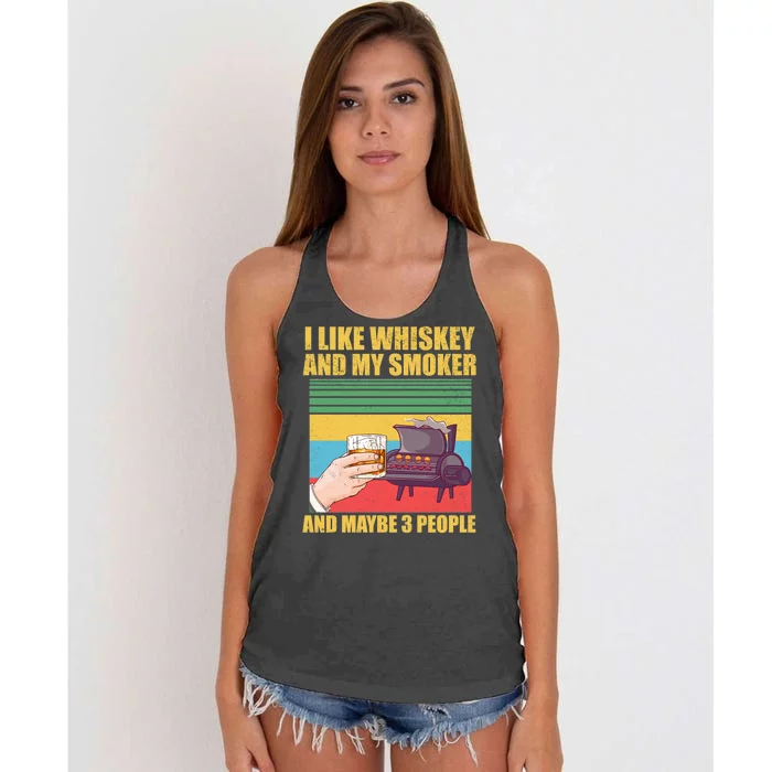 I Like Whiskey And My Smoker And Maybe 3 People Women's Knotted Racerback Tank