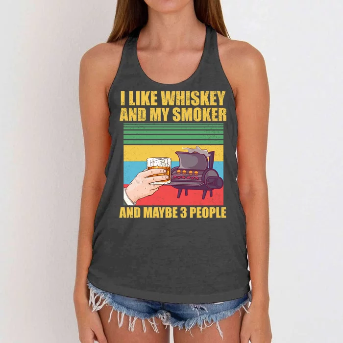 I Like Whiskey And My Smoker And Maybe 3 People Women's Knotted Racerback Tank