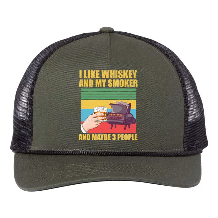 I Like Whiskey And My Smoker And Maybe 3 People Retro Rope Trucker Hat Cap