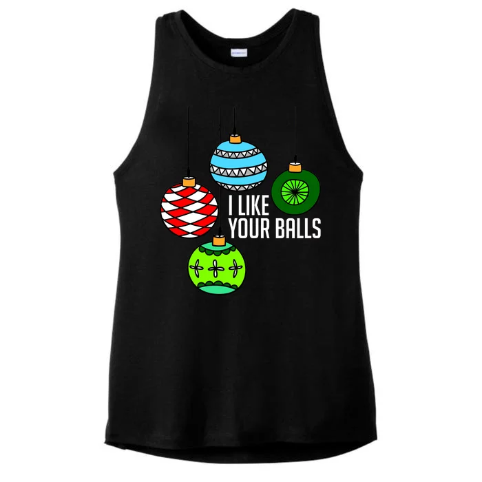 I Like Your Balls Funny Christmas Ladies Tri-Blend Wicking Tank