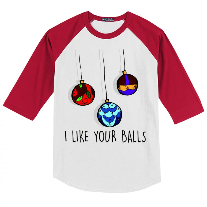 I Like Your Balls Funny Christmas Ornaments Kids Colorblock Raglan Jersey