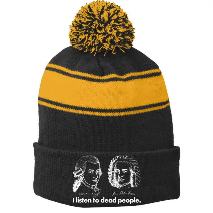 I Listen To Dead People Stripe Pom Pom Beanie