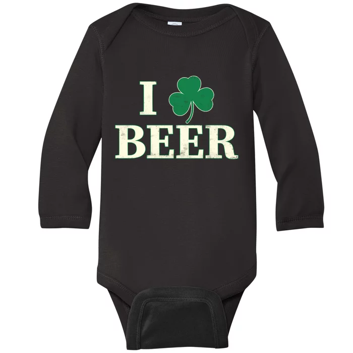 I Love Beer Shamrock Baby Long Sleeve Bodysuit