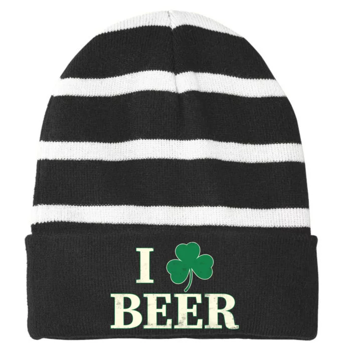 I Love Beer Shamrock Striped Beanie with Solid Band