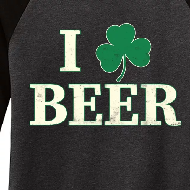 I Love Beer Shamrock Women's Tri-Blend 3/4-Sleeve Raglan Shirt