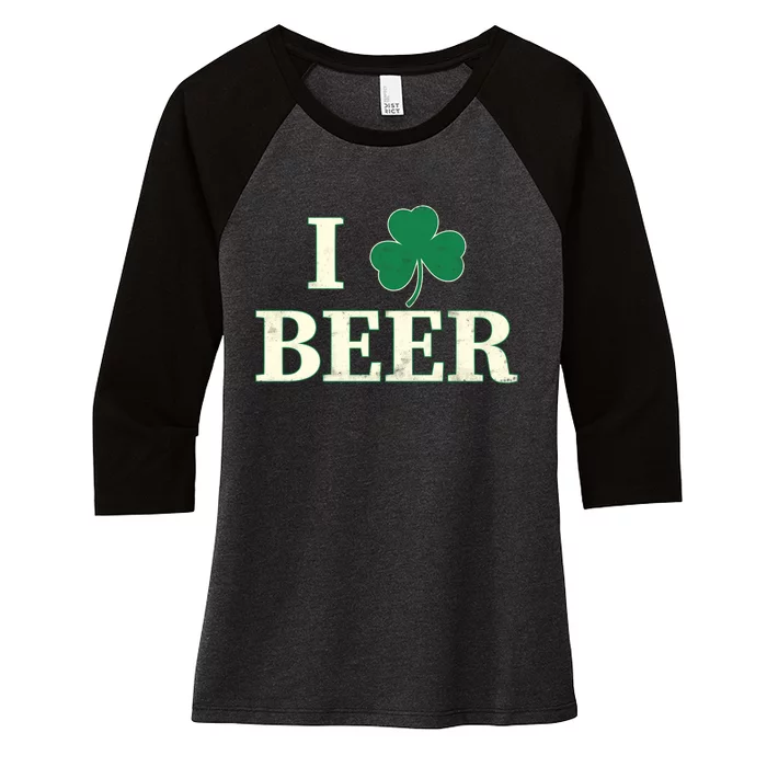 I Love Beer Shamrock Women's Tri-Blend 3/4-Sleeve Raglan Shirt