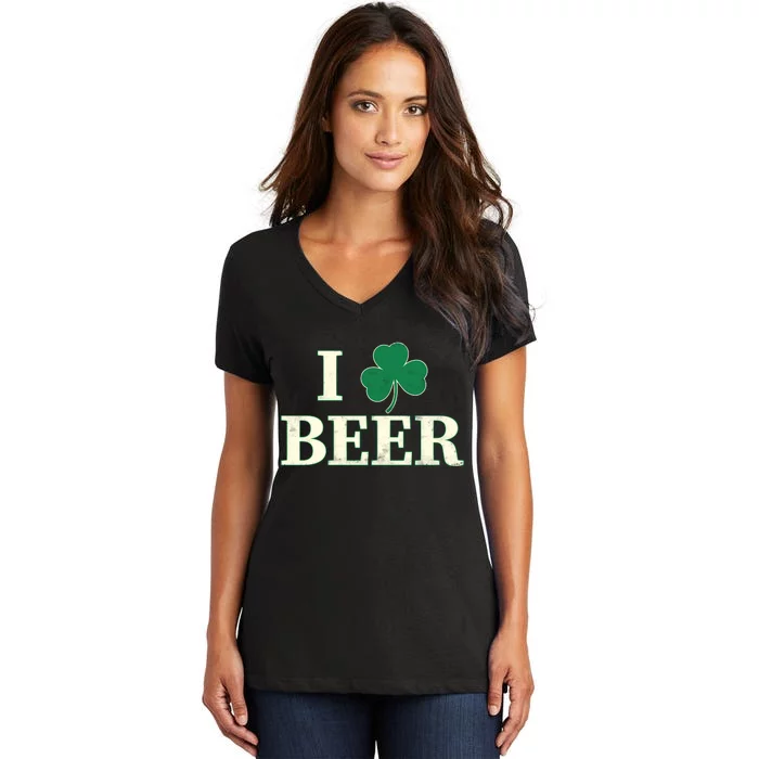 I Love Beer Shamrock Women's V-Neck T-Shirt