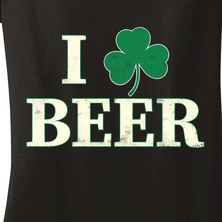 I Love Beer Shamrock Women's V-Neck T-Shirt