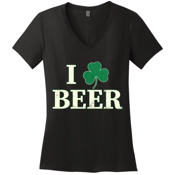 I Love Beer Shamrock Women's V-Neck T-Shirt