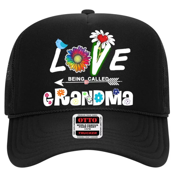 I Love Being Called Grandma Floral High Crown Mesh Trucker Hat