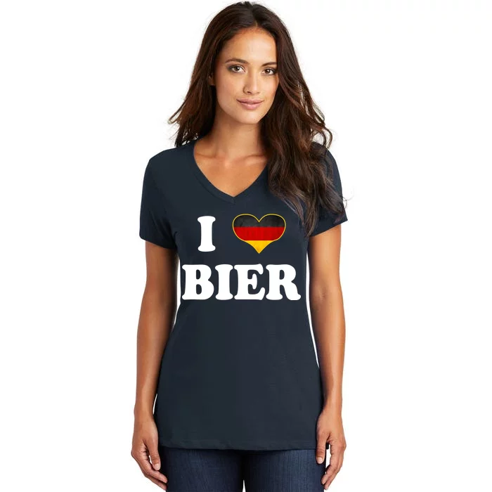 I Love Bier Octoberfest Beer Drinking Germany Flag Women's V-Neck T-Shirt